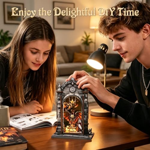 Book Nook Kit for Adult, Dragon LED 3D Wood Puzzle Bookshelf Decor - Image 3