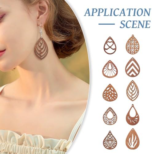 Elecrelive 20pcs Teardrop Wooden Earring Charms Wood Cutouts Earring Blanks Kit Boho Drop Pendants for DIY Earring Necklace Jewelry Making - Image 4