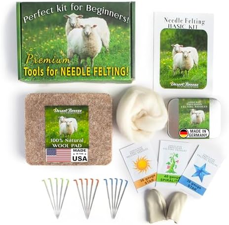 Needle Felting Kit, Basic Tools with 15 Groz-Beckert Needles, Pad & Case by DesertBreezeDistributing