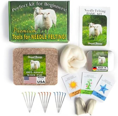 Needle Felting Kit, Basic Tools with 15 Groz-Beckert Needles, Pad & Case by DesertBreezeDistributing