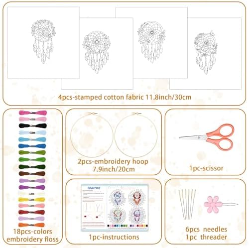 BEUNITONE 4 Set Dream Catcher Embroidery Kit for Beginners 7.9"x7.9" - Image 2