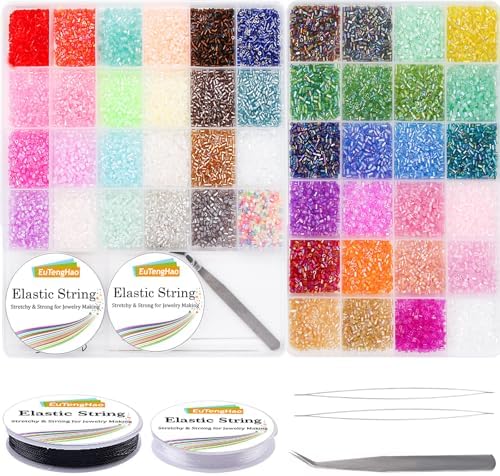 EuTengHao 16800pcs Tube Beads Kit Glass Bugle Seed Beads Small Craft Beads for DIY Crafting Jewelry Making Supplies (3mm, 350 Per Color, 48 Colors) by EuTengHao