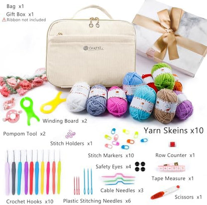 MYBAGZING Crochet Kit for Beginners,Yarn Starter Kit w/Hooks & Storage Bag - Image 2