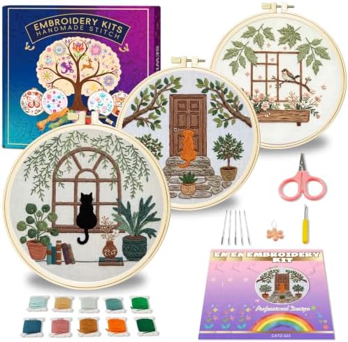 Huacan Embroidery Kit for Adults Beginners with 3 Hoops & Gift Box by Home