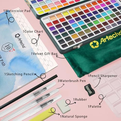 Artecho 168-Color Watercolor Paint Set with Metallics, Tin Case - Image 3