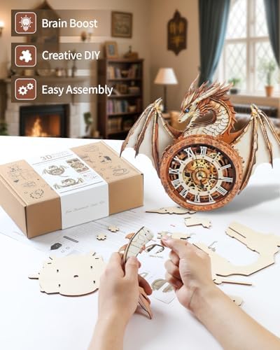 3D Puzzles for Adults-Wooden Dragon Clock Puzzle DIY Wall Clock Model Kit - Image 4