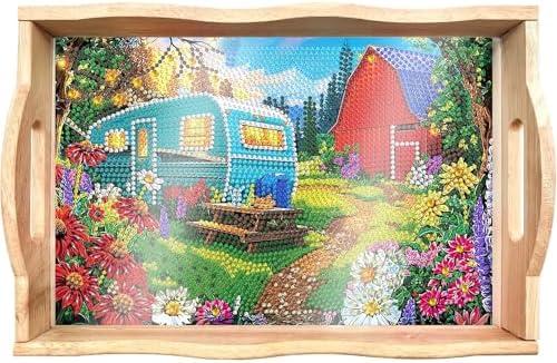 DOTSOPS 5D Blue Car Diamond Art Wooden Serving Tray with Handle for Adults by DOTSOPS