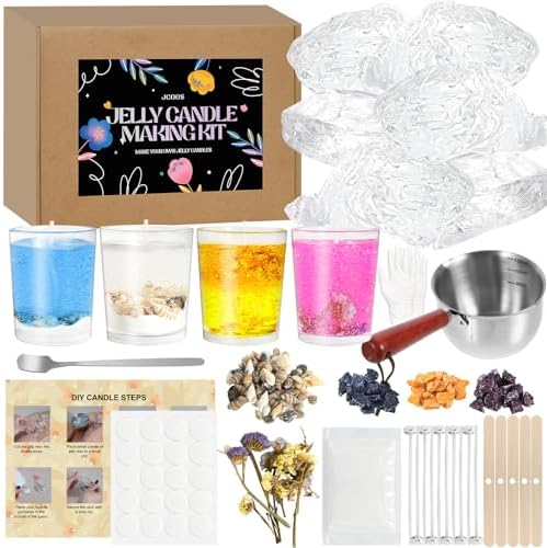 Jcoos Jelly Candle Making Kit, DIY Jelly Wax Melts, Candle Making Kit for Adults, 1.5 lb Gel Wax for Candle Making, Candle Wick, Dried Flowers, Conch, Sand, Dye, Crafting Valentine's Day Gift by PartyCarnivalBeautyGlamor