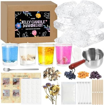 Jcoos Jelly Candle Making Kit, DIY Jelly Wax Melts, Candle Making Kit for Adults, 1.5 lb Gel Wax for Candle Making, Candle Wick, Dried Flowers, Conch, Sand, Dye, Crafting Valentine's Day Gift by PartyCarnivalBeautyGlamor