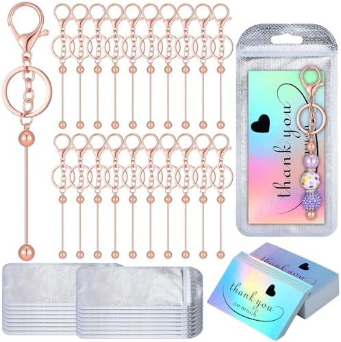 Sasylvia 60 Pcs Beadable Keychain Bars Bulk,Rose Gold by Sasylvia