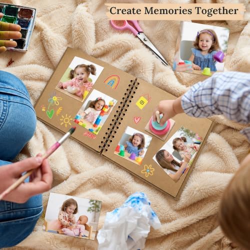 Scrapbook Photo Album 8"x8" 20 Sheets 40 Pages Hardcover Kraft Paper Khaki - Image 3