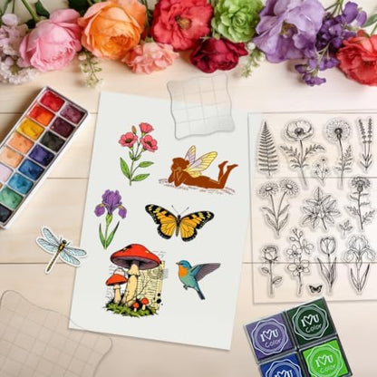 6Pcs Flower Clear Stamps for Card Making, Mushroom Silicone Stamps for Crafting & DIY Scrapbooking, Butterfly Journaling Decor,Flower Fairies,Birthday Words with Blessings - Image 7