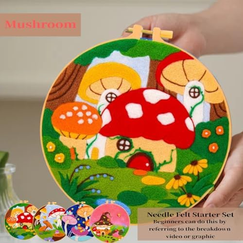 Wonafa Needle Felt Starter Set,Wool Needle Felt Starter Kit, Beginner Needle Felt Kit with Wool Felt Felt Needles, Photo Frame, Foam Mat, Felt Cloth and Instructions (Mushroom World) - Image 4