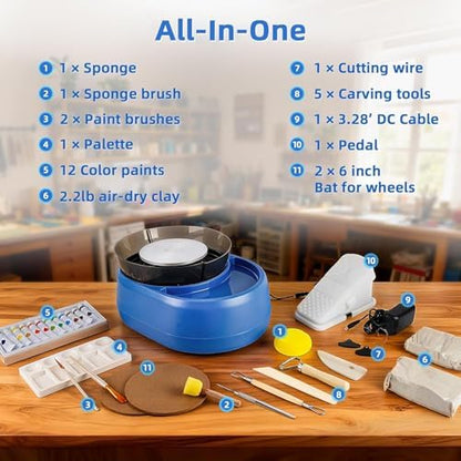 6 inch Home Pottery Wheel for Pottery Craft - Complete Pottery Kit for Beginners, Two-Way Rotation, 2.2lb Air Dry Clay, Arts and Crafts Sculpting Tools, Craft Gifts - Image 2