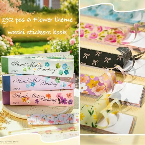 Aromoty Slim 192Pcs Washi Stickers Book Kit, 6 Sets Flowers - Image 3