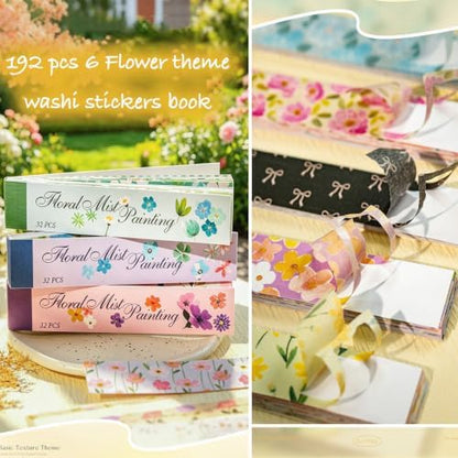 Aromoty Slim 192Pcs Washi Stickers Book Kit, 6 Sets Flowers - Image 3