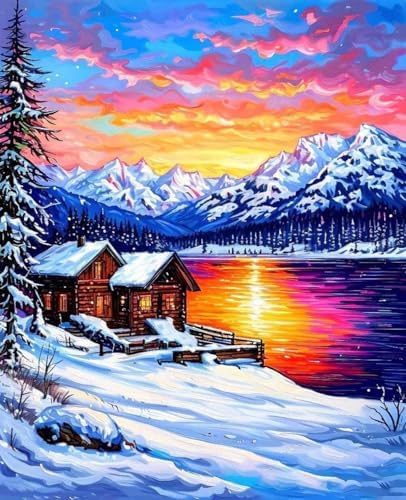 Winter Paint by Numbers Kit for Adults Lake Paint by Numbers, DIY Acrylic Watercolor Oil Painting Kits for Adults Beginners with Brushes, Hobbies for Women for Home Wall Decor, Gifts 12x16 in 0-66 by Unknown