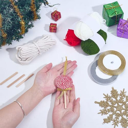 ORIGACH 6 Set DIY Macrame Christmas Lollipop Kits for Adults Beginners Handmade Macrame Lollipop Ornaments with Instruction Tutorial for Christmas Tree Boho Hand Woven Holiday Home Decorations - Image 4