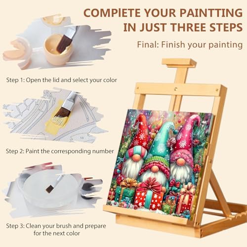 Reivworl Christmas Framed Paint by Numbers Kit for Adults with Wooden Easel, Gnome Paint by Numbers, Painting by Number for Home Decor 16X20 Inch with Gifts Box - Image 7
