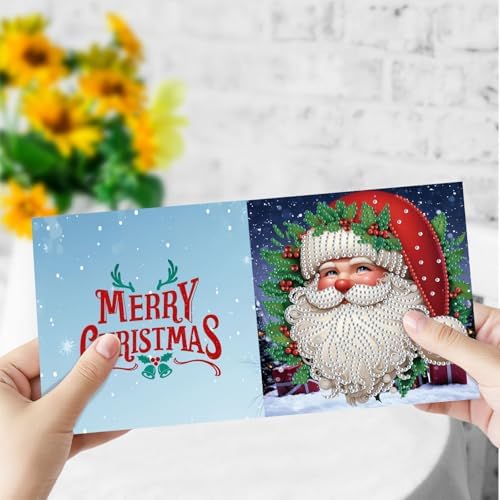 6Pcs Christmas Greeting Card DIY Diamond Art Painting Greeting Cards Blessing Folding Card Kit with White Envelopes Diamond Arts Crafts for Birthday Festival Gift-Santa Claus01 - Image 4