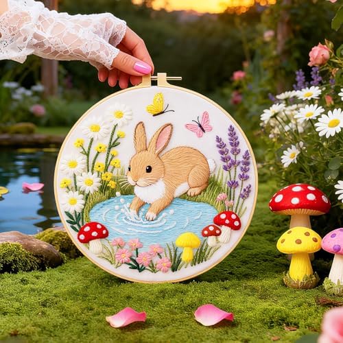 BEUNITONE 4 Set Embroidery Kit for Beginners, Fairy Tale Pattern Cross Stitch Kits, Needlepoint Kits for Adults with Instructions and Full Kit, Funny Hand Embroidery Patterns for Cloth and Home Decor - Image 5