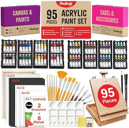 Chalkola 95 Pcs Acrylic Painting Kit for Adults Art - 64 Acrylic Paint Set by Chalkola
