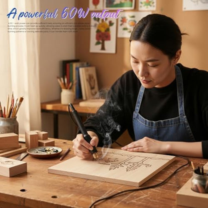 60W Wood Burning Kit, Professional Wood Burning Tool with Two Pyrography Pens, Dual Wood Burner with 20 Wood Burning Wire Nibs Tips, Including Ball Tips - Image 2
