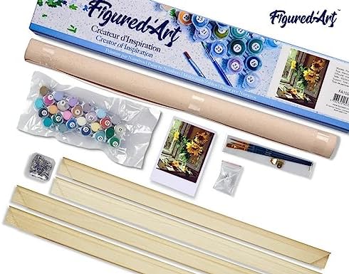 Figured'Art Paint by Numbers for Adults Sunflowers and Apple in Front of The Window 16"x20" - Craft Art Painting Rolled Canvas with DIY Wooden Frame - Image 5