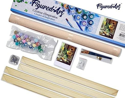 Figured'Art Paint by Numbers for Adults Sunflowers and Apple in Front of The Window 16"x20" - Craft Art Painting Rolled Canvas with DIY Wooden Frame - Image 5