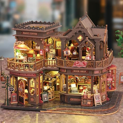 Plustopoy DIY Miniature House Kit - 3D Wooden Puzzle Bookshelf Decor with Furniture & LED Light, Dollhouse Kit Creative Craft Building Set for Adults, for Women Men - Image 6
