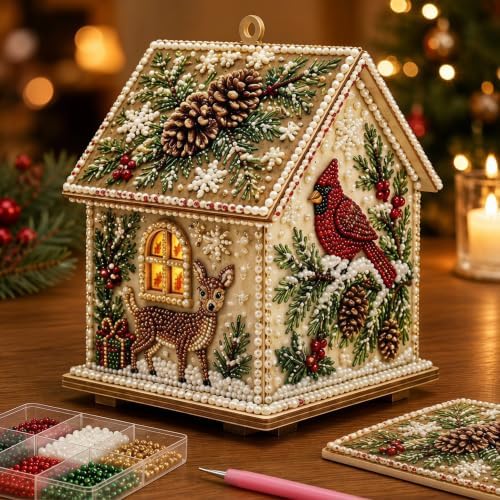 3D Christmas Wooden House Pearl Diamond Painting Kits for Adults, Beginners by Unknown