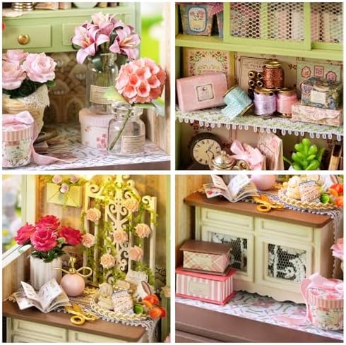 CUTEROOM DIY Miniature House Building Kit for Adults with LED Lights - Realistic Mini Dollhouse Model & Wooden Furniture, Creative Craft Kit for Home Decor Gift- Floral Reverie - Image 6