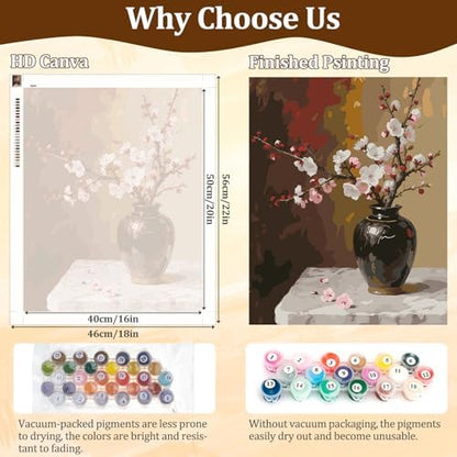 AIRDEA Flowers Paint by Numbers for Adults,Cherry Blossoms Painting by Number Kits on Canvas,Frameless,16x20in DIY Acrylic Painting for Beginner,Home Wall Decor,Vase on Table - Image 3