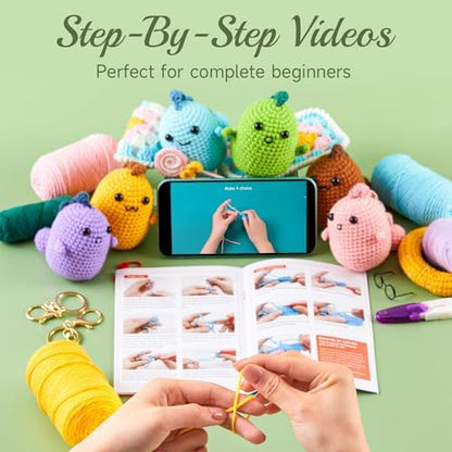 INSCRAFT Crochet Kit for Beginners, 6 Pack Dinosaurs Crochet Animal Kit,Starter Kit with Step-by-Step Video Tutorials, Learn to Crochet Kits for Adults, DIY Knitting Craft Supplies Gift - Image 3