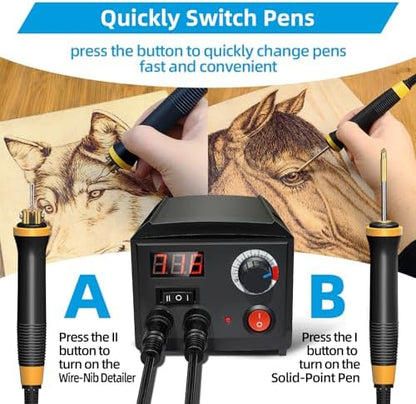 FIRElood Wood Burning Tool, Wood Burner kit Pen 200~750℃, Wood Burning kit with Digital Thermometer Temperature Adjustable Temperature, 2 pyrographic Wood Burning pens, 36 Wood Burning Pen Tips - Image 4