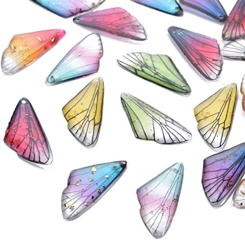 FASHEWELRY 100Pcs Resin Wing Charms Transparent Insects Wing Pendants Colorful Dragonfly Butterfly Wings Hanging Charms with Gold Foil for Jewelry Making by FASHEWELRY