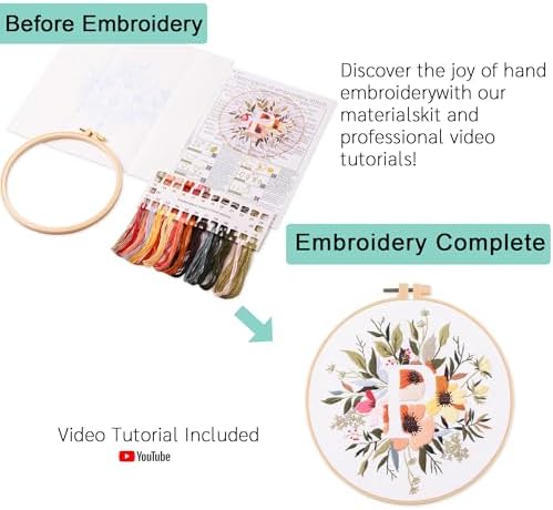 Harimau Letter Pattern P Embroidery Kit for Adult Beginners, Complete Starter Pack with 1 Hoop, Needles, Instruction Guide & Embroidery Stitch Video Tutorials - Image 3