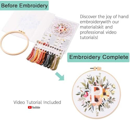 Harimau Letter Pattern P Embroidery Kit for Adult Beginners, Complete Starter Pack with 1 Hoop, Needles, Instruction Guide & Embroidery Stitch Video Tutorials - Image 3