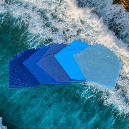 Natural Fiber Mulberry Paper Sheets 6 x 6 Inches, 50 PCS Handmade Craft Paper for Origami, Scrapbooking, Card Making, DIY Decoration, Mixed Media Art (Ocean Blue Tone, 6x6 Inch) - Image 5