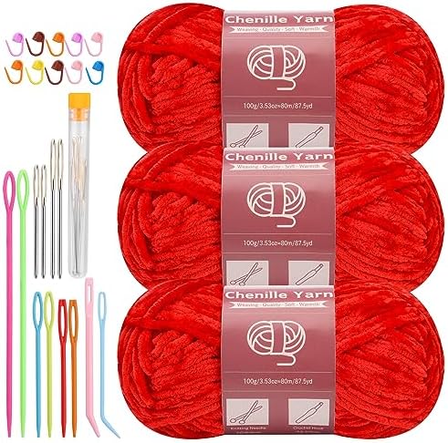 LUNARM Chenille Yarn 3 Pack 3.5oz Chunky Blanket Velvet Yarn 263 Yard by Lunarm
