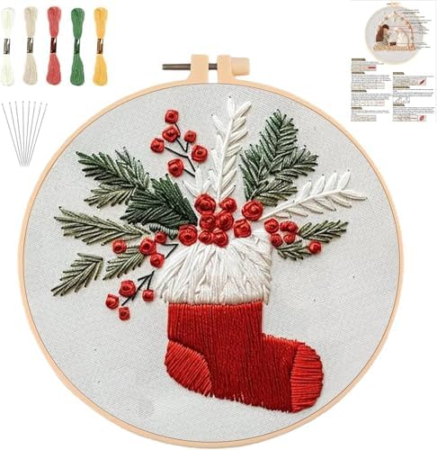 Christmas Embroidery Kits for Adults, Beginner DIY Embroidery Starter Kit by YOUDRN