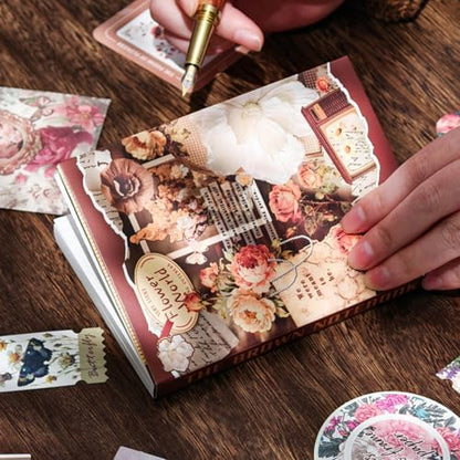 Vintage Floral Journal Supplies & Scrapbook Kit for Adults - Papers, Stickers, Ephemera for DIY Collage, Junk Journal and Art Projects-Brown - Image 3