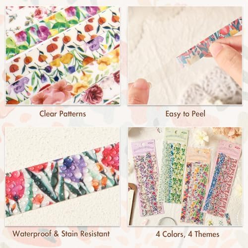 80 Pcs Vintage Botanical PET Flower Stickers Pack, Long Strip Transparent Floral & Green Leaf Borders for Scrapbooking, Aesthetic Nature Journaling Supplies for Card Making, DIY Crafts, Planner - Image 4