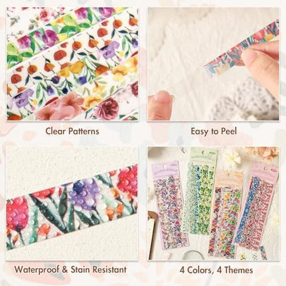 80 Pcs Vintage Botanical PET Flower Stickers Pack, Long Strip Transparent Floral & Green Leaf Borders for Scrapbooking, Aesthetic Nature Journaling Supplies for Card Making, DIY Crafts, Planner - Image 4