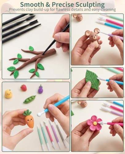 17-Piece Polymer Clay Tools Kit, Acrylic Roller Pin & Clear Square Press Board, Double-Ended Pottery Sculpting Modeling Tools with Scrapers for Beginners DIY Craft - Image 6