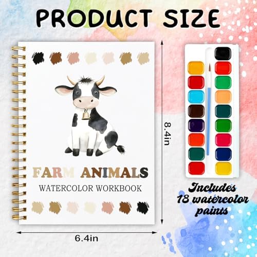 12 Farm Animal Patterns Watercolor Set, Countryside Memories Painting Book for Beginners, DIY Art Gift for Adults and Women, Relaxing Farmhouse Lover Workbook - Image 2