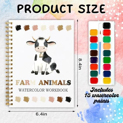 12 Farm Animal Patterns Watercolor Set, Countryside Memories Painting Book for Beginners, DIY Art Gift for Adults and Women, Relaxing Farmhouse Lover Workbook - Image 2