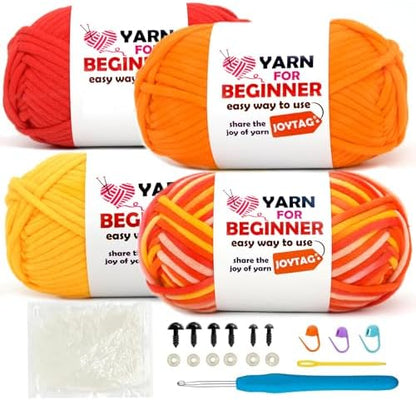4 Pack Rainbow Beginner Crochet Yarn for Crocheting Knitting Multicolor Cotton Crochet Yarn for Beginners with Easy-to-See Stitches Cotton-Nylon Blend Easy Yarn for Beginners(Golden Sunshine) by JOYTAG