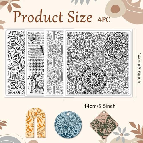 CHGCRAFT 4Pcs 4 Styles Retro Vine Polymer Clay Texture Sheets, 5.5x5.5inch - Image 2