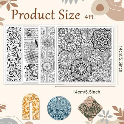 CHGCRAFT 4Pcs 4 Styles Retro Vine Polymer Clay Texture Sheets, 5.5x5.5inch - Image 2